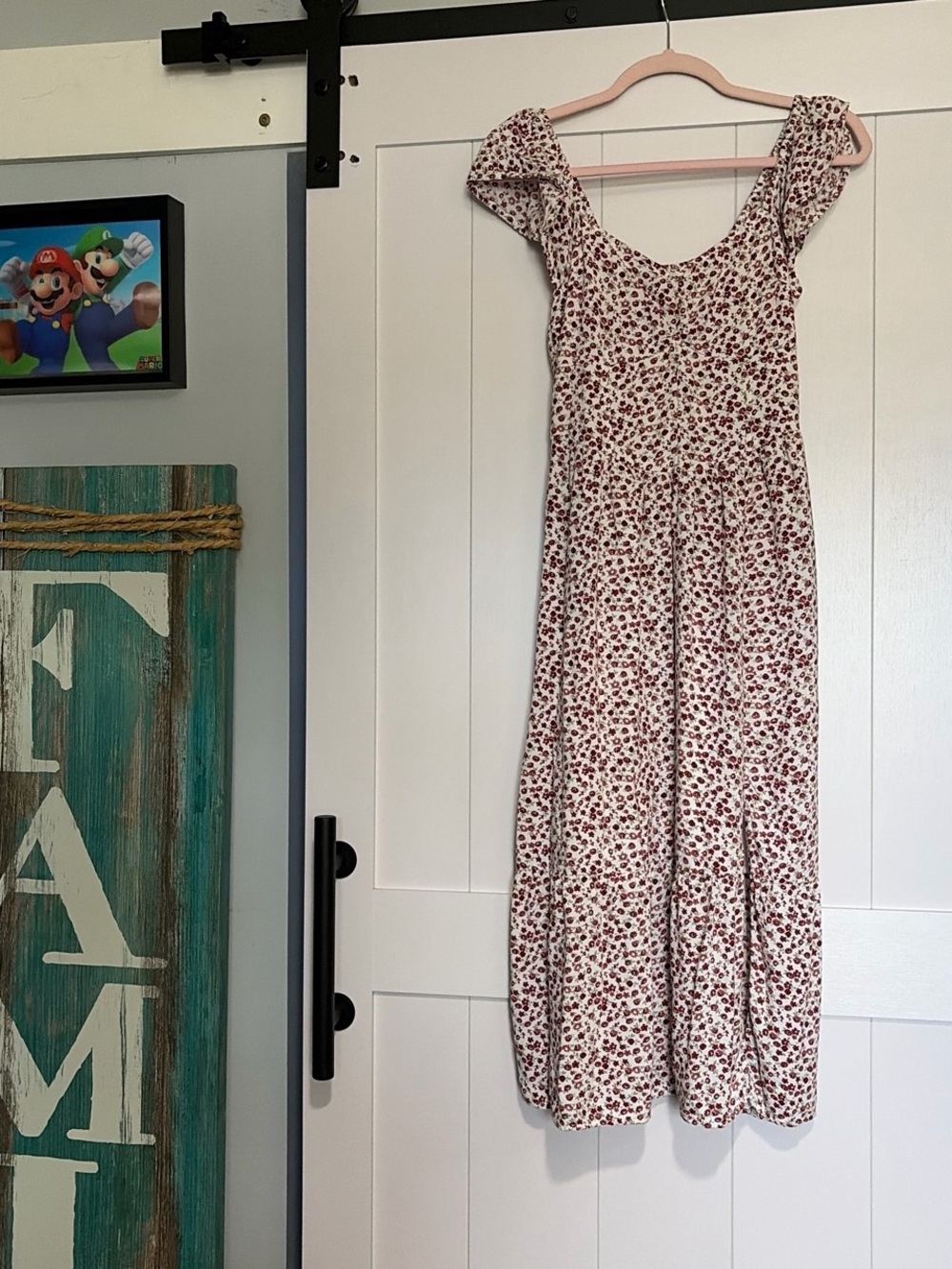 Hollister Cream Maxi Dress with Red Floral Print